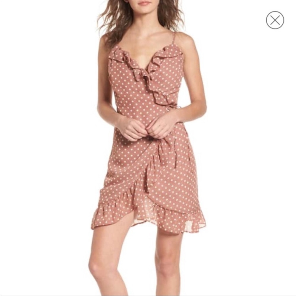 BP Polka Dot Ruffle Wrap Dress
